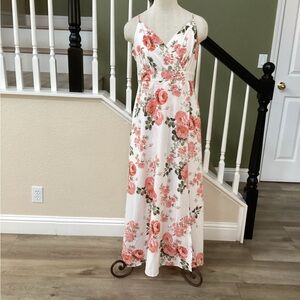 Floral Maxi Dress in White and Pink